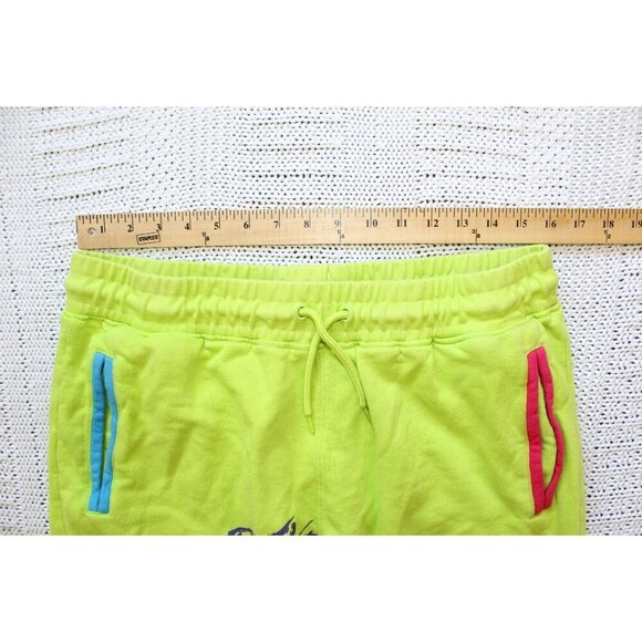 Maison Noir Moto club Men's Pants XL Fleece Joggers all over print Neon Yellow - Picture 3 of 12